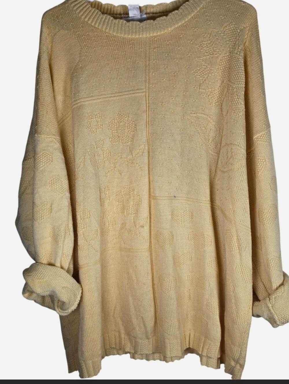 Yellow Knit Sweater Womens Vintage Hearts & Flowers Plus Size Long Sleeve 3xl